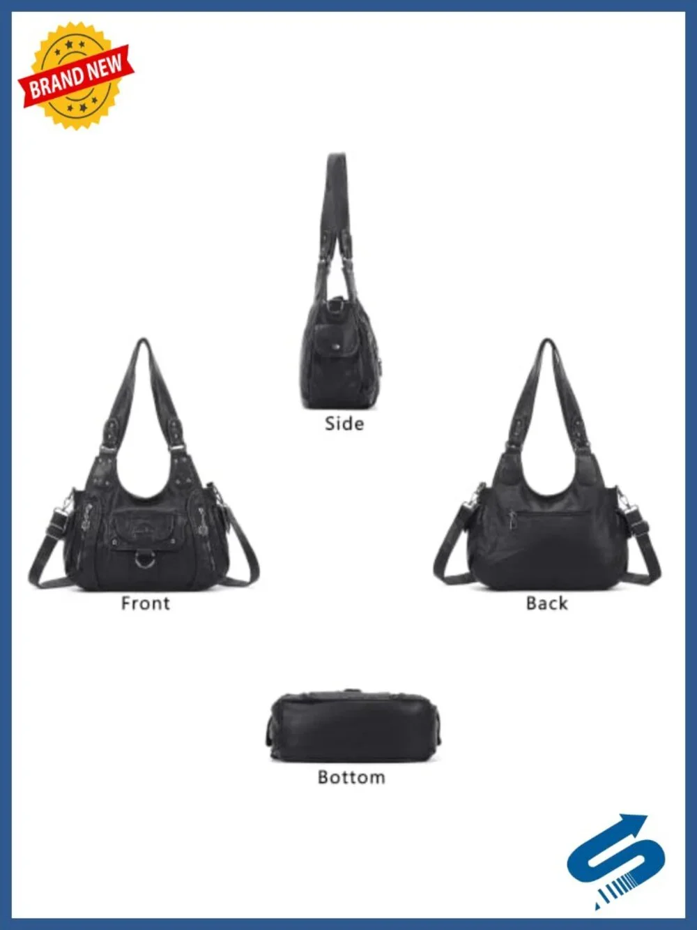 Vegan Leather Hobo Shoulder Bag with Adjustable Strap
